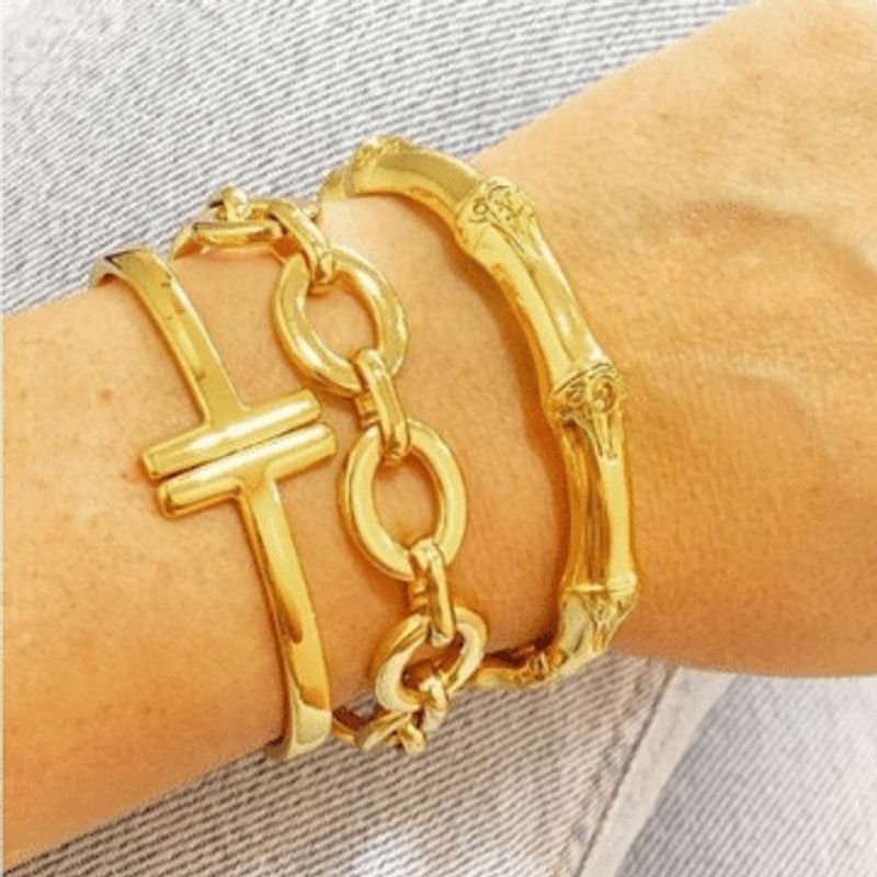 Bracelete Feminino inspirado em joalheria Dourado Banhado a Ouro 18k Elegante Presente Feminino Dourado 2