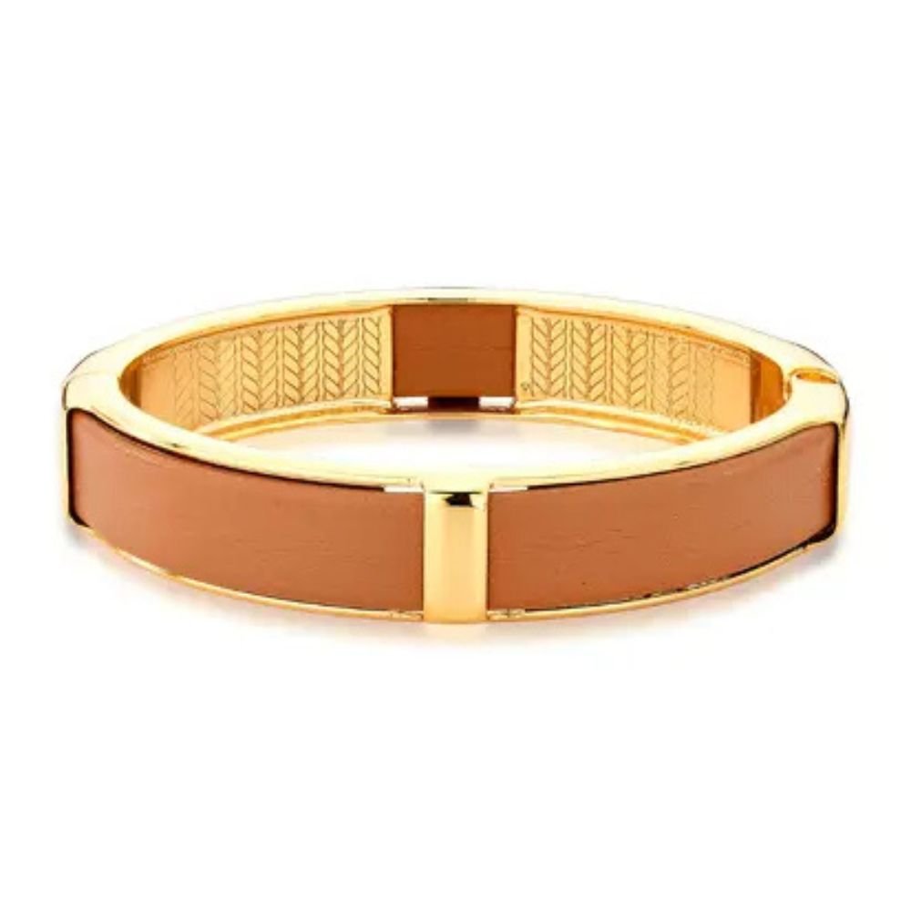 Bracelete Feminino metal com couro cintilante com Detalhes Dourados Banhados a Ouro 18k Elegante Presente Feminino