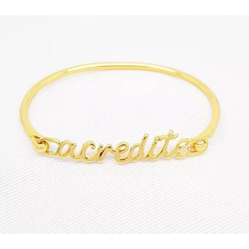 Bracelete Feminino acredite Dourado Banhado a Ouro 18k Elegante Presente Feminino