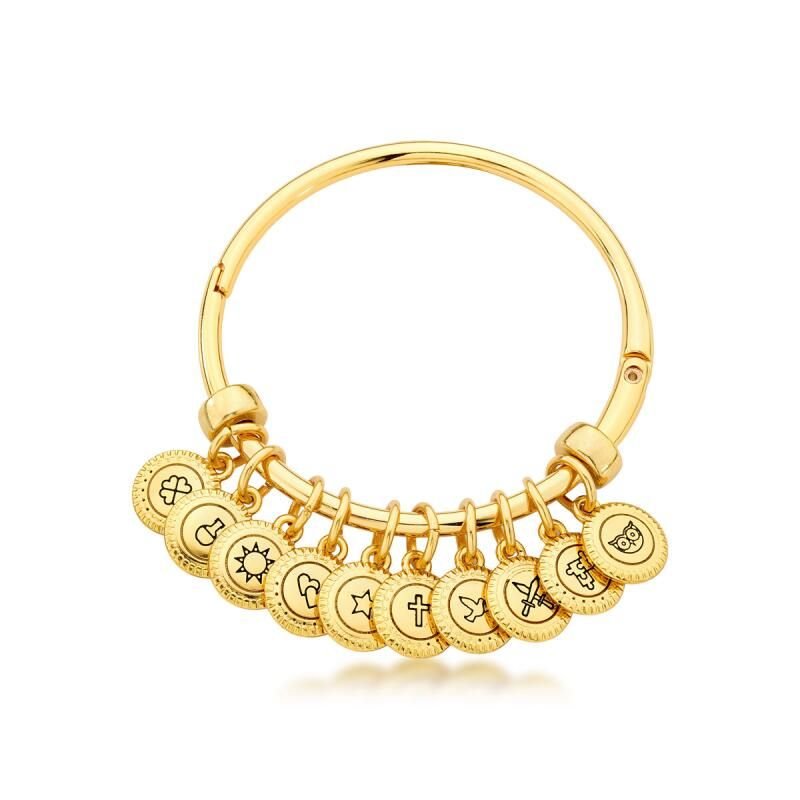Bracelete Feminino em metal banhado em ouro com 10 pingentes de boas energias. Dourado Banhado a Ouro 18k Elegante Presente Feminino Dourado 2