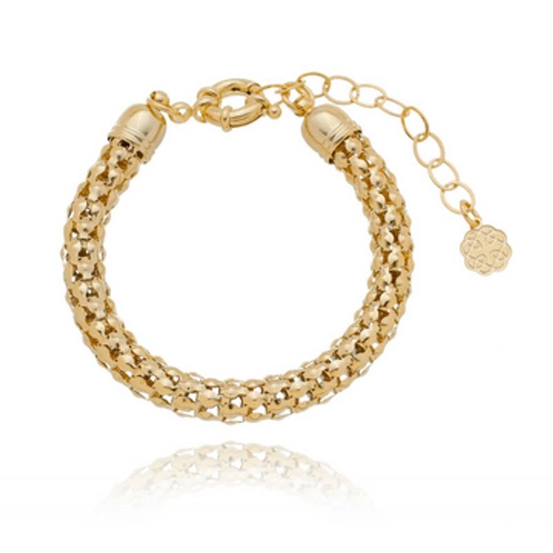 Pulseira Feminina De Malha Trançada Grossa Dourado Banhado a Ouro 18k Elegante Presente Feminino