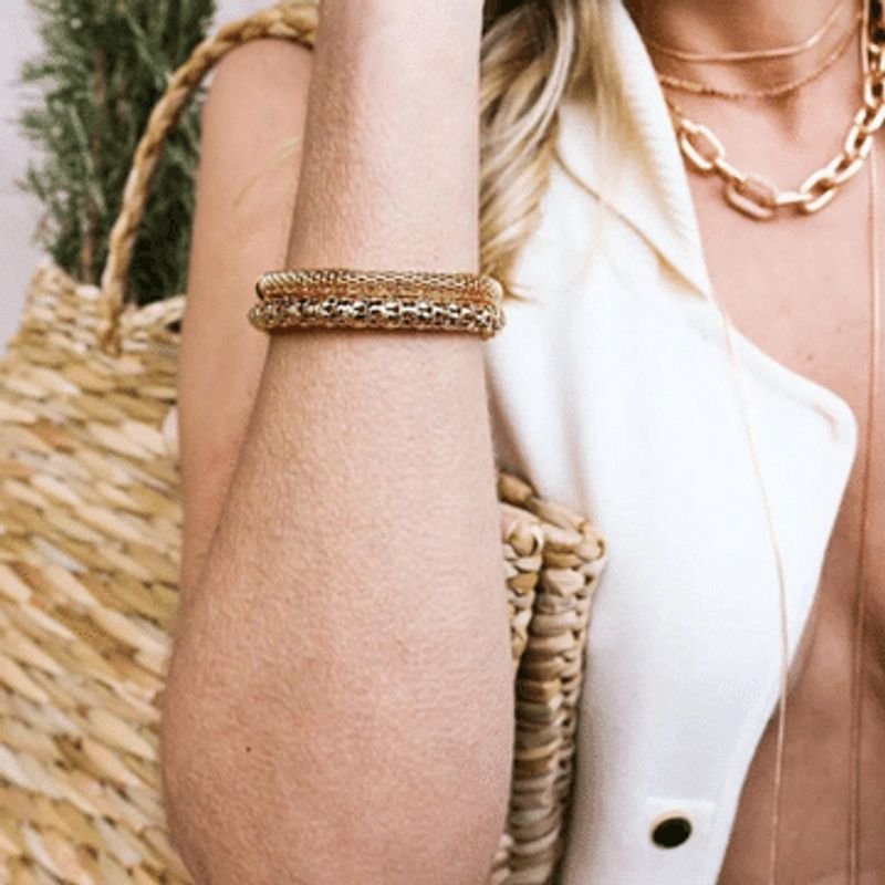 Pulseira Feminina De Malha Trançada Grossa Dourado Banhado a Ouro 18k Elegante Presente Feminino Dourado 2