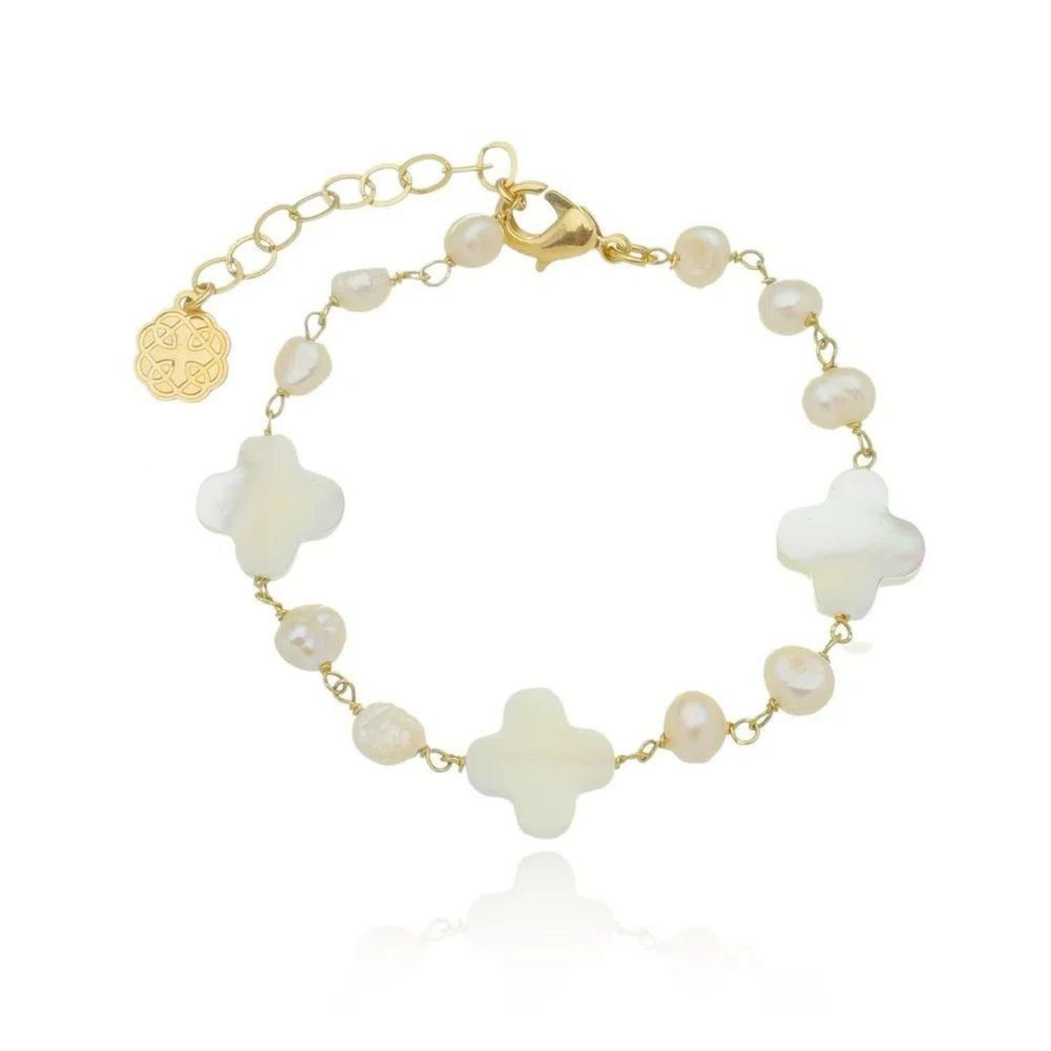 Pulseira Feminina de pérolas naturais com madrepérola Dourado Banhado a Ouro 18k Elegante Presente Feminino