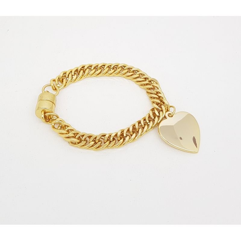 Pulseira Feminina malha com pingente liso coração Dourado Banhado a Ouro 18k Elegante Presente Feminino
