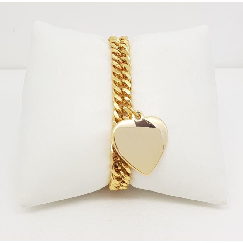 Pulseira Feminina malha com pingente liso coração Dourado Banhado a Ouro 18k Elegante Presente Feminino Dourado 2