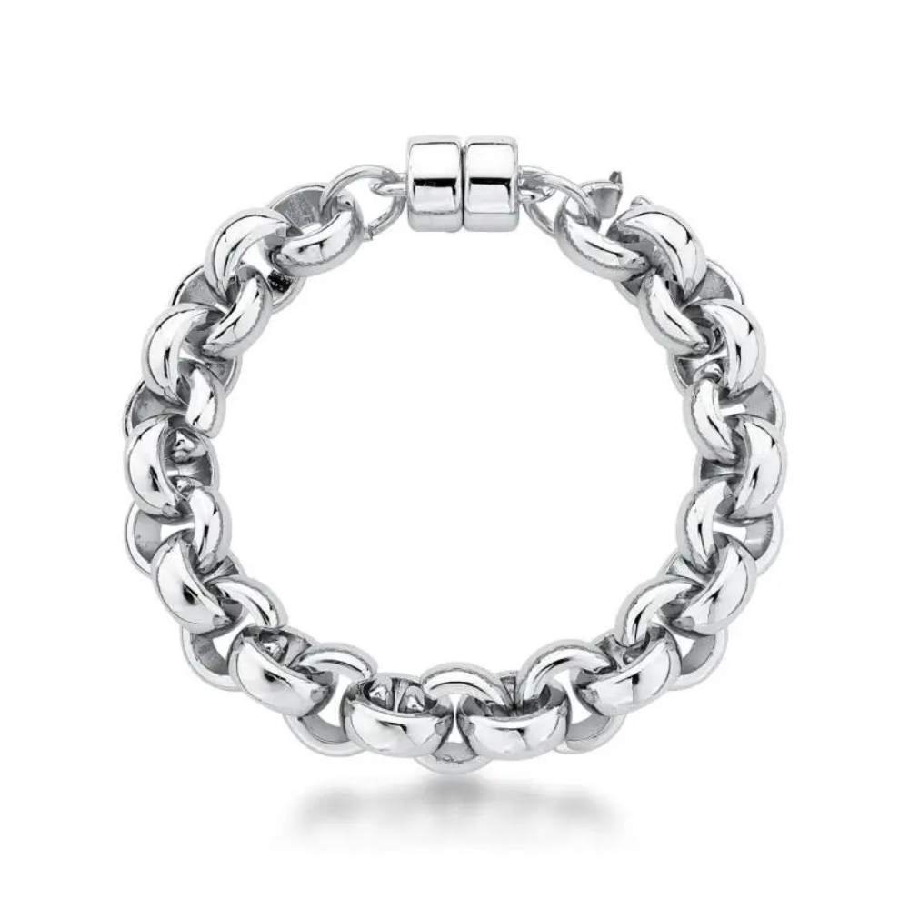 Pulseira Feminina de elos portugueses largos Dourado Banhado a Ouro 18k Elegante Presente Feminino