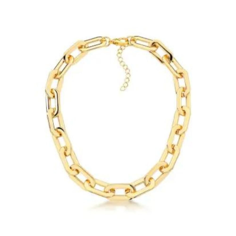 Colar Feminino correntaria em elos Dourado Banhado a Ouro 18k Elegante Presente Feminino