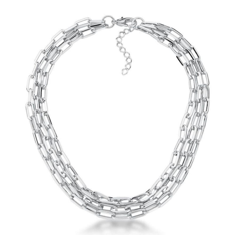 Colar Feminino em elos em três fios Dourado Banhado a Ouro 18k Elegante Presente Feminino