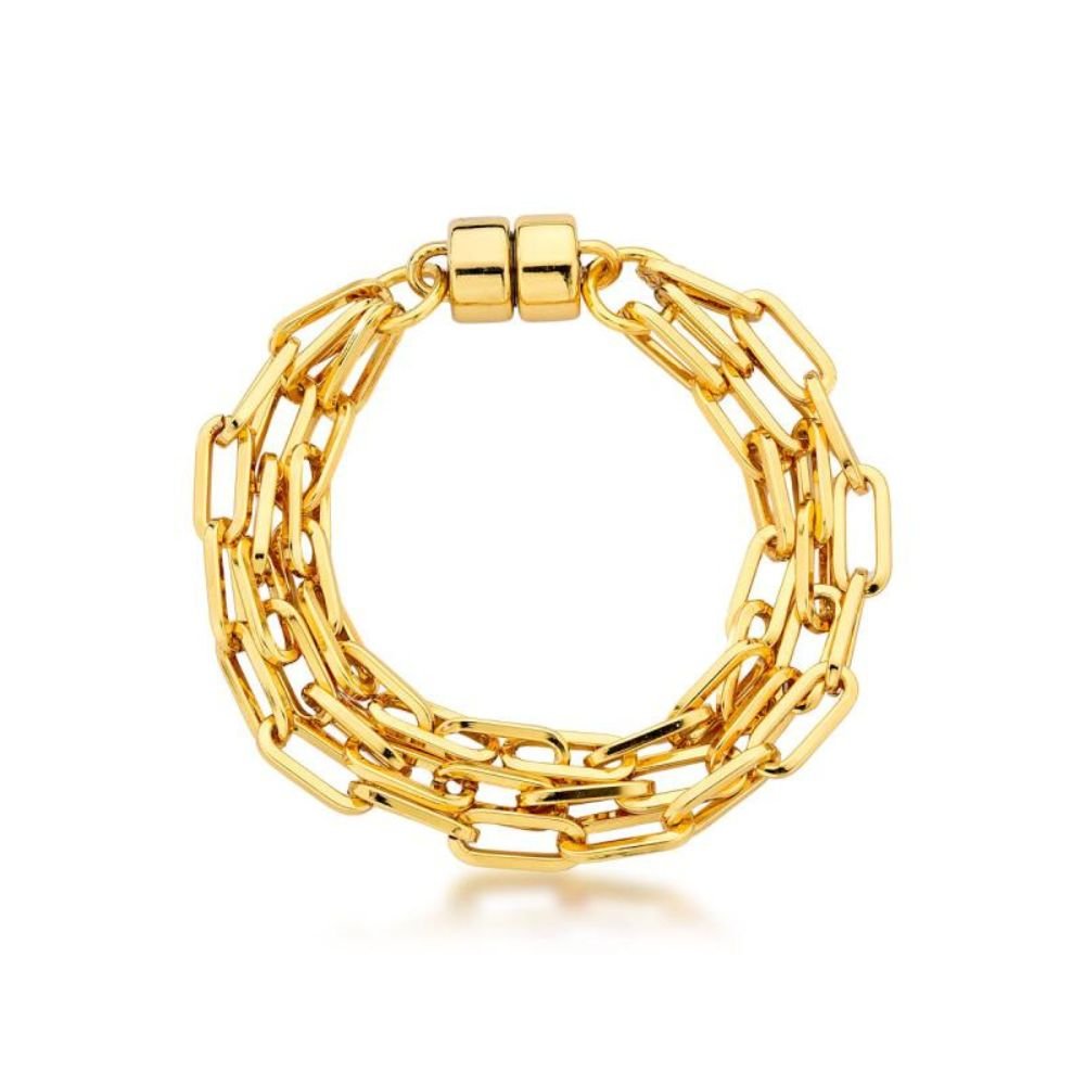 Pulseira Feminina 3 voltas de correntes Dourado Banhado a Ouro 18k Elegante Presente Feminino
