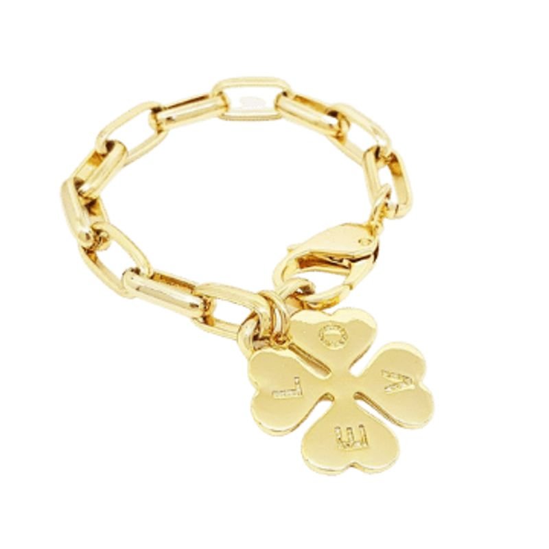 Pulseira Feminina de elos trevo Dourado Banhado a Ouro 18k Elegante Presente Feminino