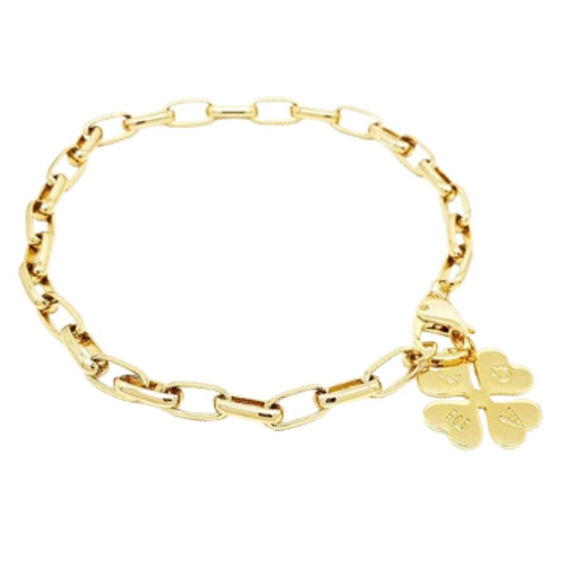 Pulseira Feminina de elos trevo Dourado Banhado a Ouro 18k Elegante Presente Feminino Dourado 2