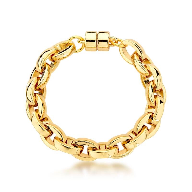 Pulseira Feminina de elos ovais com fecho de imã Dourado Banhado a Ouro 18k Elegante Presente Feminino