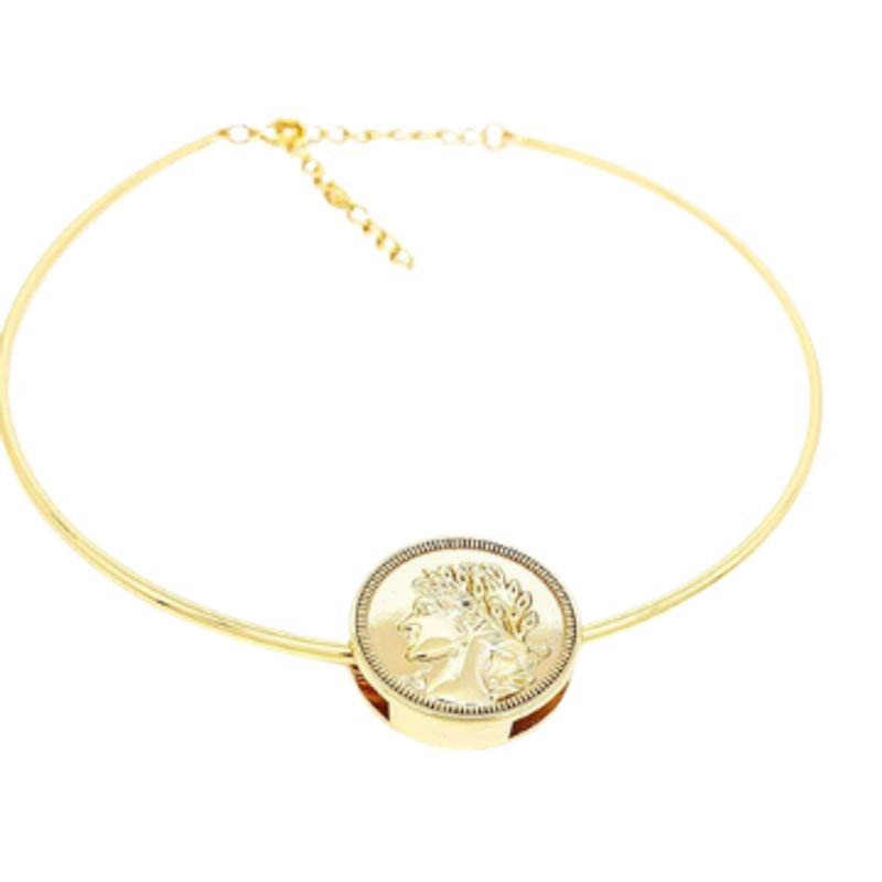 Choker com moeda Dourado Banhado a Ouro 18k Elegante Presente Feminino Dourado 2