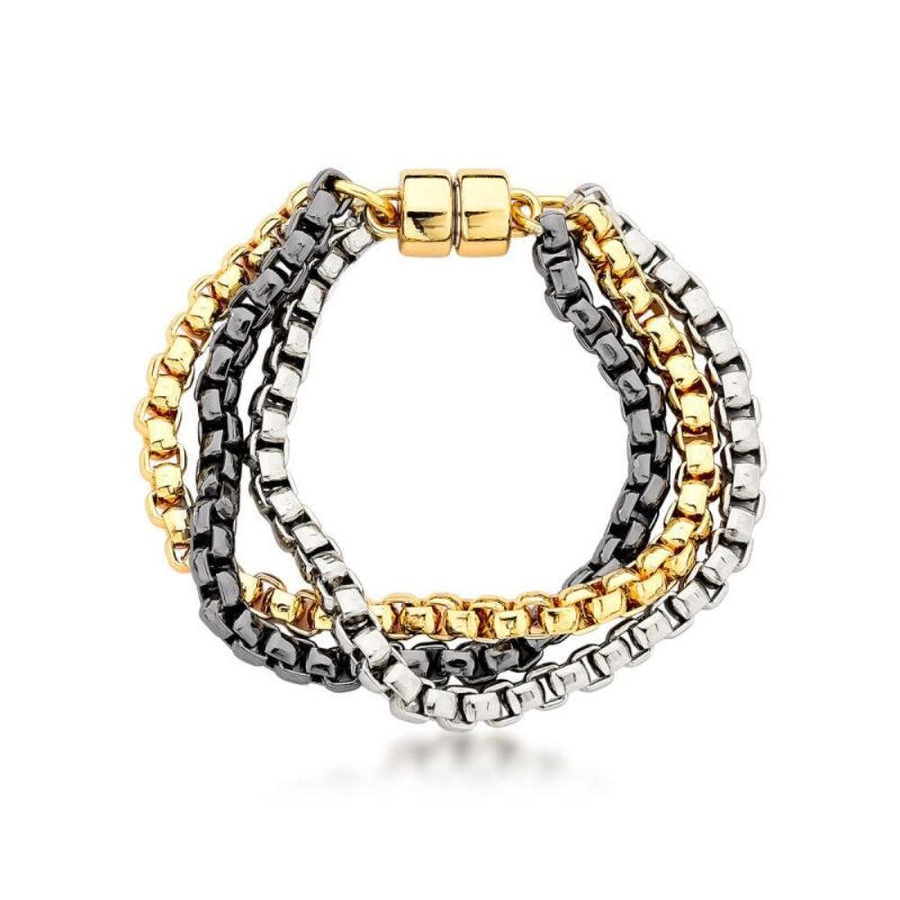 Pulseira Feminina mix de banhos com fecho de imã Dourado Banhado a Ouro 18k Elegante Presente Feminino