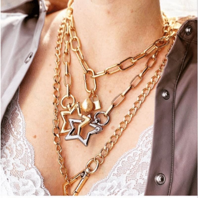 Colar Feminino em elos com pérola e cadeado Dourado Banhado a Ouro 18k Elegante Presente Feminino Dourado 3