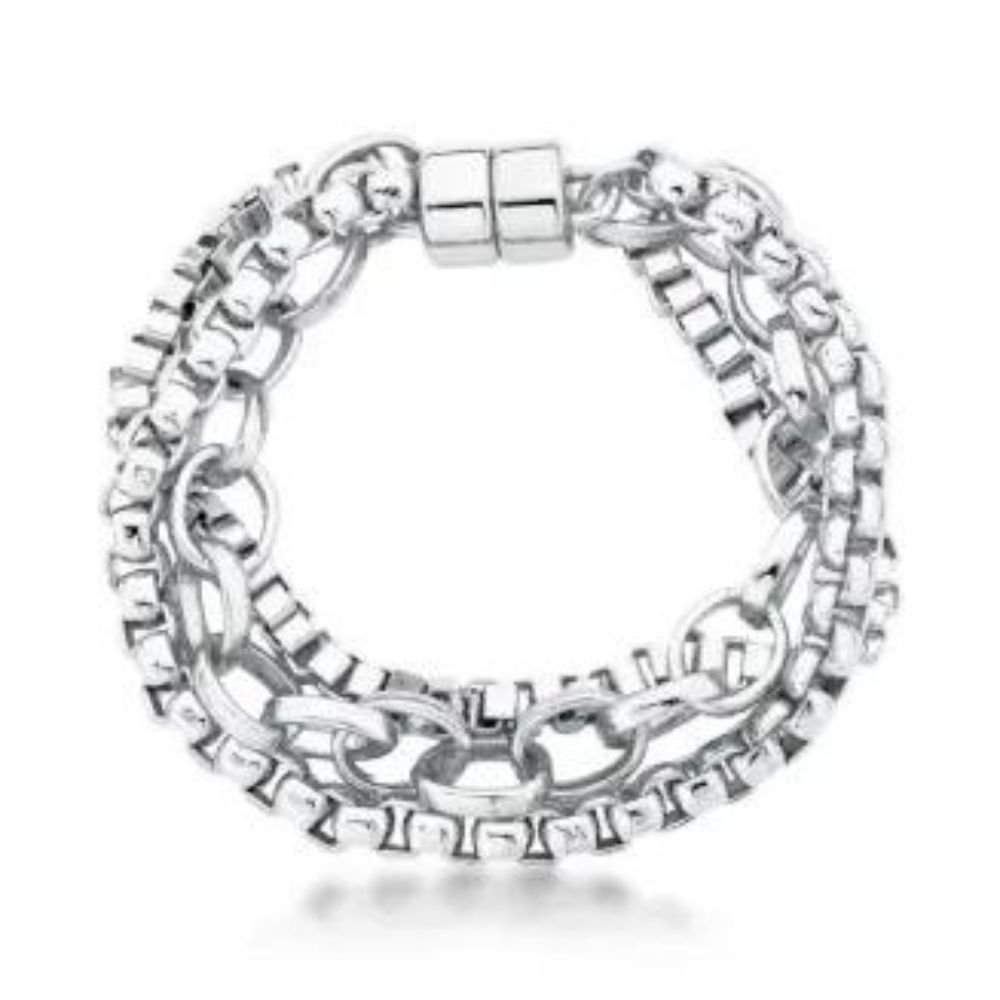 Pulseira Feminina mix de correntes com fecho de imã Dourado Banhado a Ouro 18k Elegante Presente Feminino