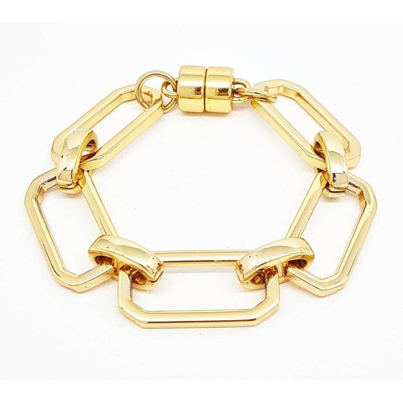 Pulseira Feminina de elos de dois tamanhos Dourado Banhado a Ouro 18k Elegante Presente Feminino