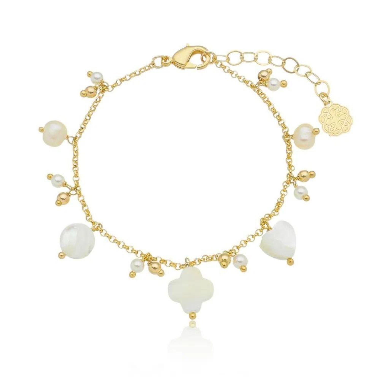 Pulseira Feminina pêndulos de madrepérola Dourado Banhado a Ouro 18k Elegante Presente Feminino