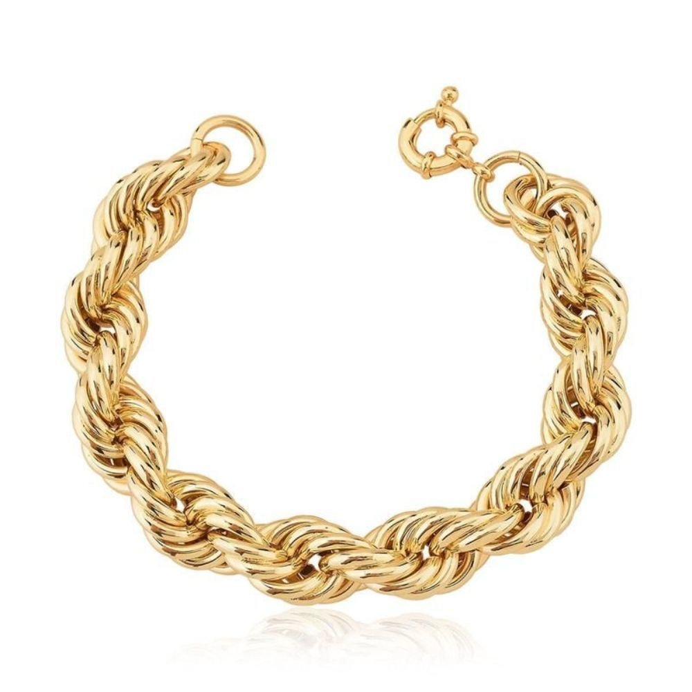Pulseira Feminina de cordão baiano Dourado Banhado a Ouro 18k Elegante Presente Feminino