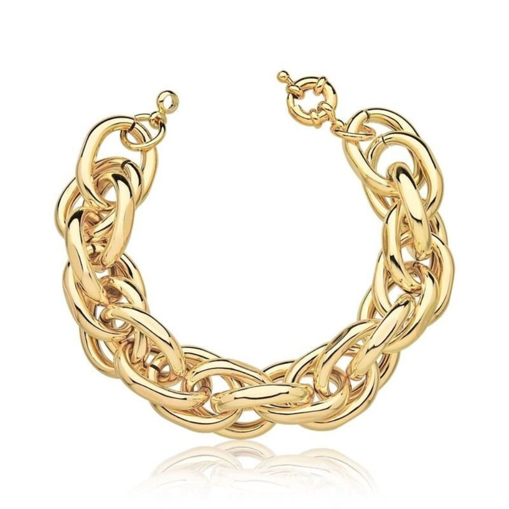 Pulseira Feminina de elos largos entrelaçados Dourado Banhado a Ouro 18k Elegante Presente Feminino