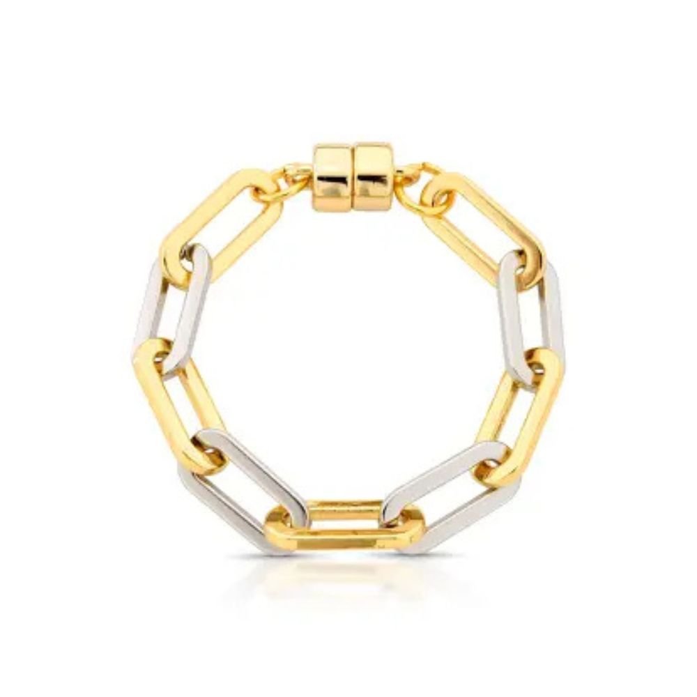 Pulseira Feminina de elos largos Dourado Banhado a Ouro 18k Elegante Presente Feminino Dourado 2