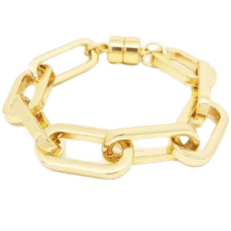 Pulseira Feminina de elos largos Dourado Banhado a Ouro 18k Elegante Presente Feminino Dourado 4