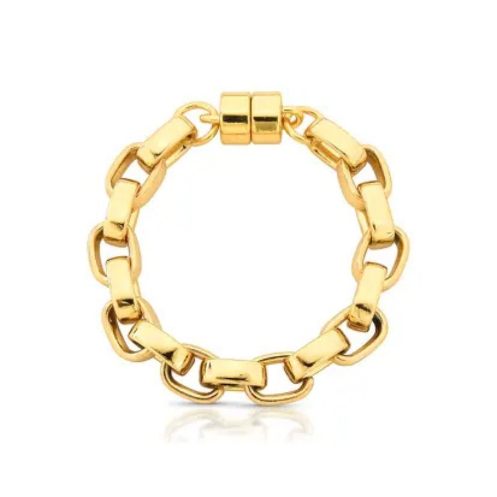Pulseira Feminina de elos largos Dourado Banhado a Ouro 18k Elegante Presente Feminino