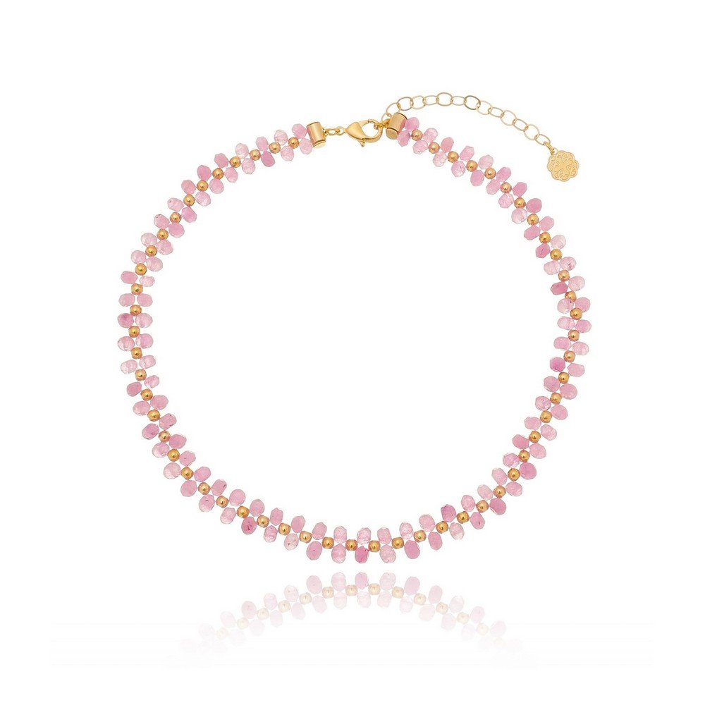 Colar Feminino choker de quartzo Dourado Banhado a Ouro 18k Elegante Presente Feminino