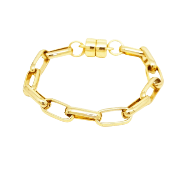 Pulseira Feminina de elos largos Dourado Banhado a Ouro 18k Elegante Presente Feminino