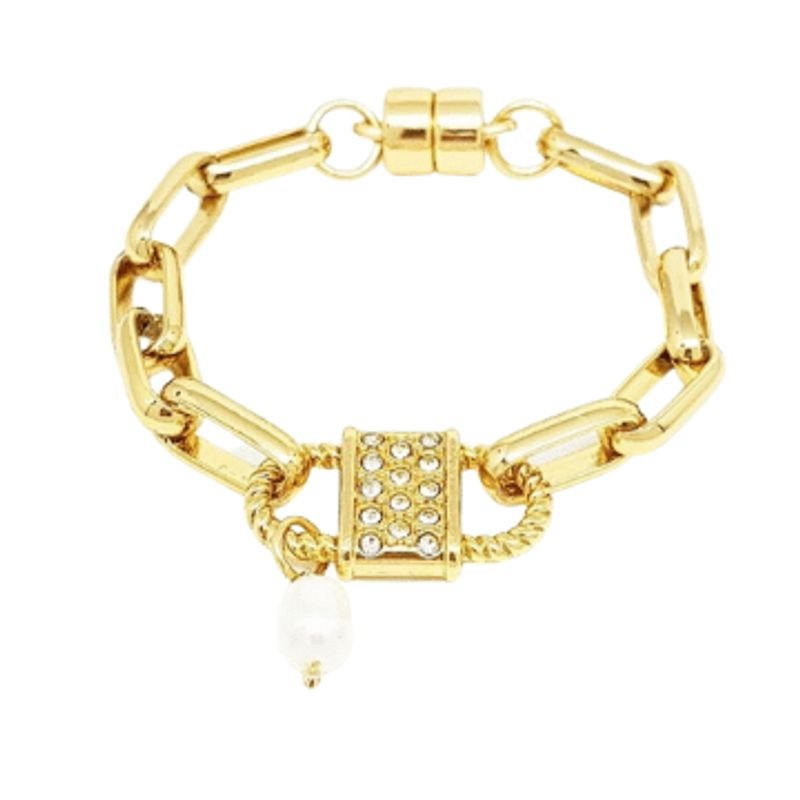 Pulseira Feminina de elos cadeado Dourado Banhado a Ouro 18k Elegante Presente Feminino