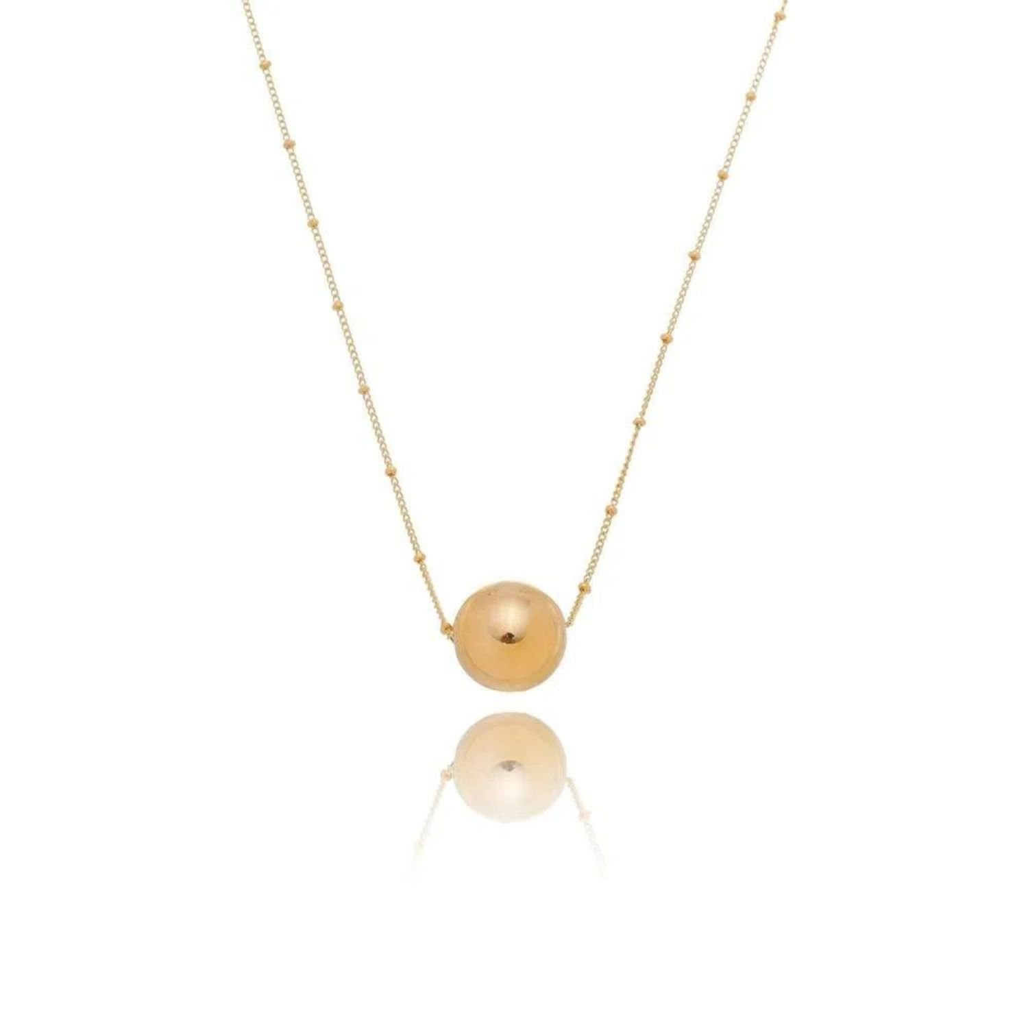 Colar Feminino com Pingente Esfera - Dourado Liso Dourado Banhado a Ouro 18k Elegante Presente Feminino