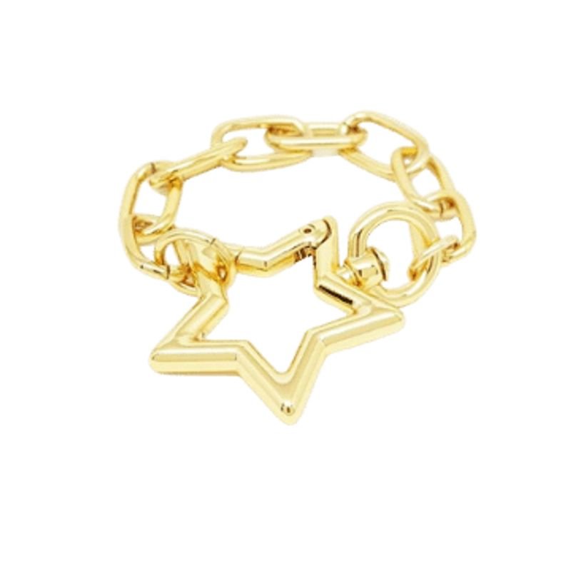 Pulseira Feminina de elos com mosquetão estrela Dourado Banhado a Ouro 18k Elegante Presente Feminino