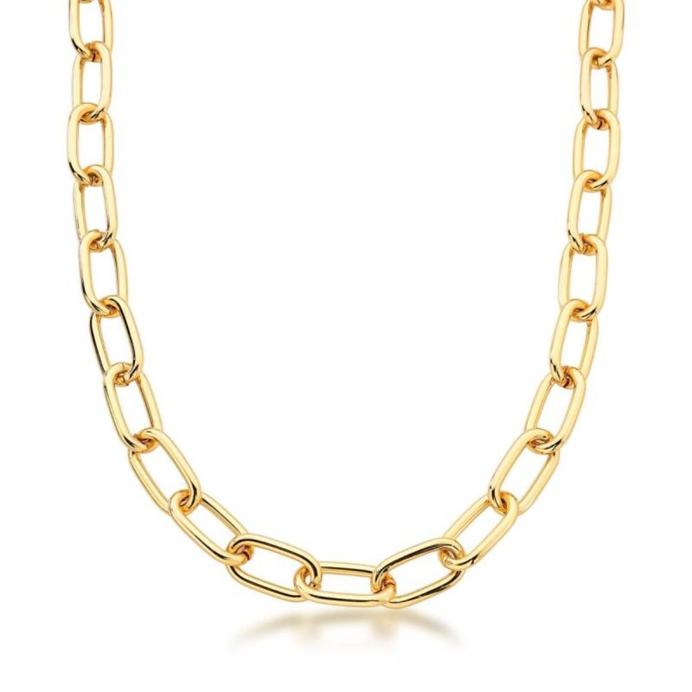 Colar Feminino longo correntaria de elos Dourado Banhado a Ouro 18k Elegante Presente Feminino