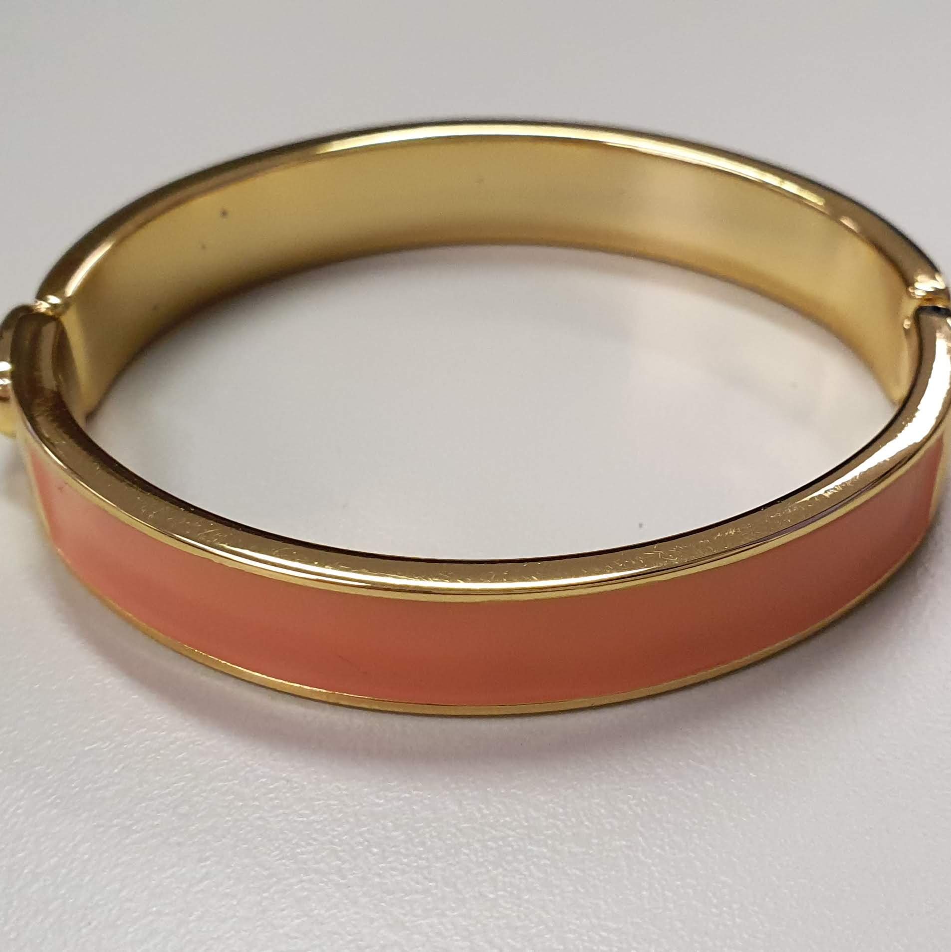 Bracelete Feminino Dourado Esmaltado Banhado a Ouro 18k Moderno Laranja 2
