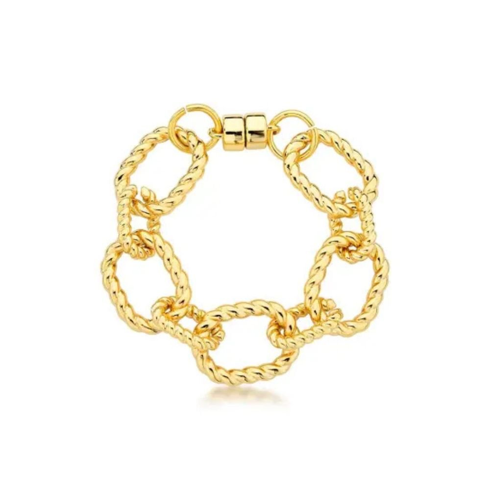 Pulseira Feminina elos torcidos Dourado Banhado a Ouro 18k Elegante Presente Feminino