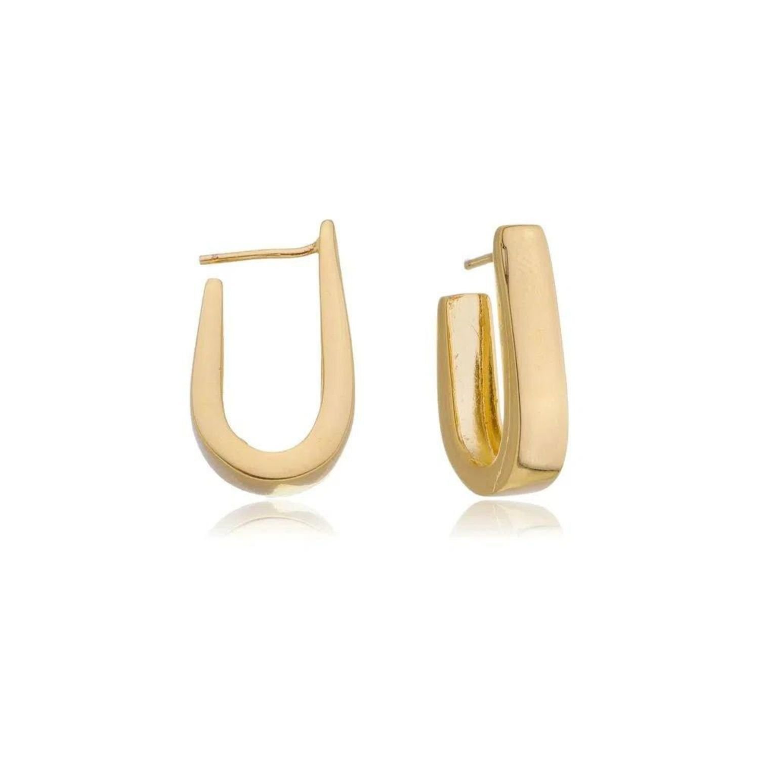 Brinco Argola U Dourado Banhado a Ouro 18k Elegante Presente Feminino