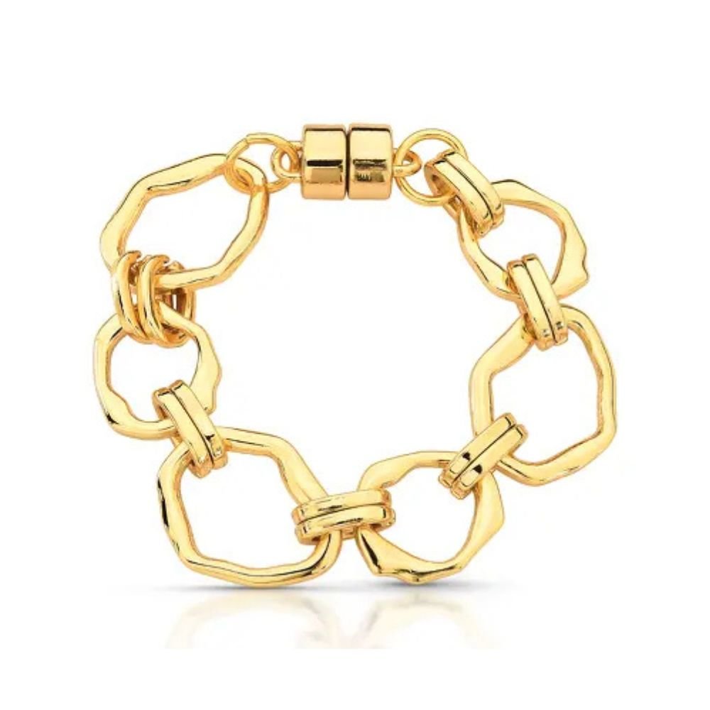 Pulseira Feminina de elos orgânicos Dourado Banhado a Ouro 18k Elegante Presente Feminino