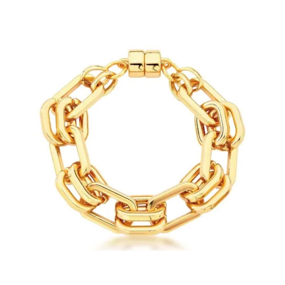 Pulseira Feminina elos duplos Dourado Banhado a Ouro 18k Elegante Presente Feminino