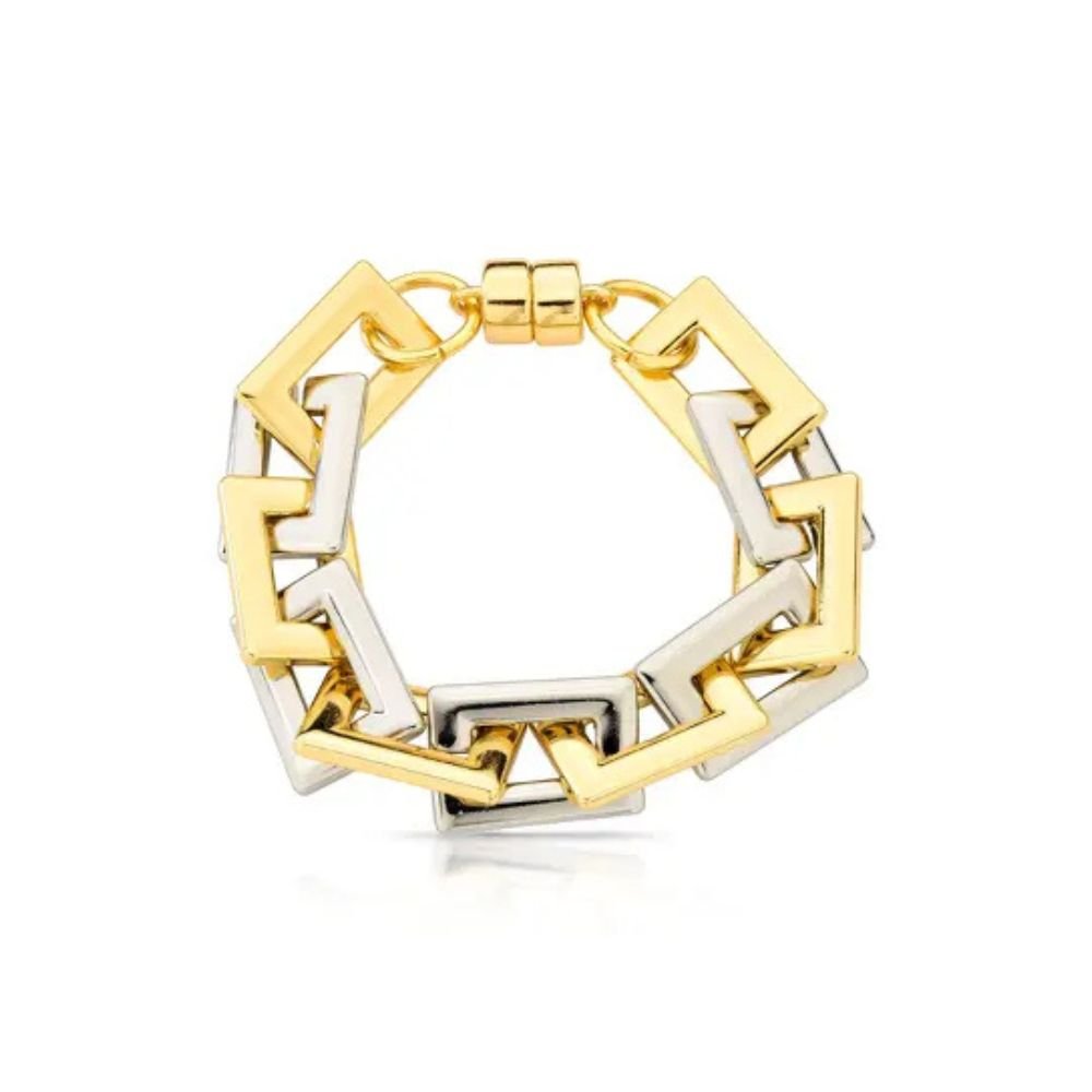 Pulseira Feminina de elos quadrados Dourado Banhado a Ouro 18k Elegante Presente Feminino