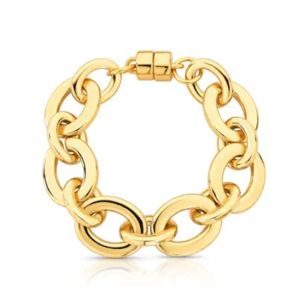 Pulseira Feminina de elos desiguais Dourado Banhado a Ouro 18k Elegante Presente Feminino