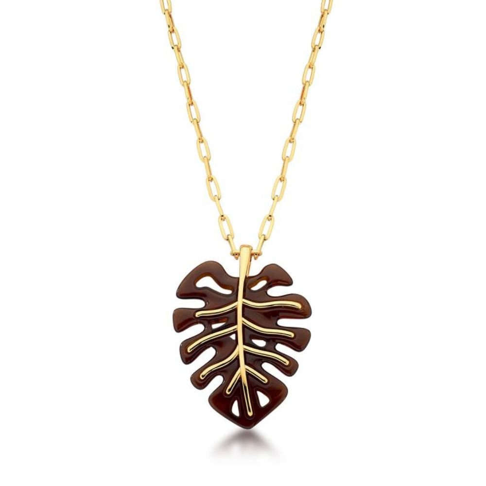Colar Feminino em elos com pingente folha Dourado Banhado a Ouro 18k Elegante Presente Feminino