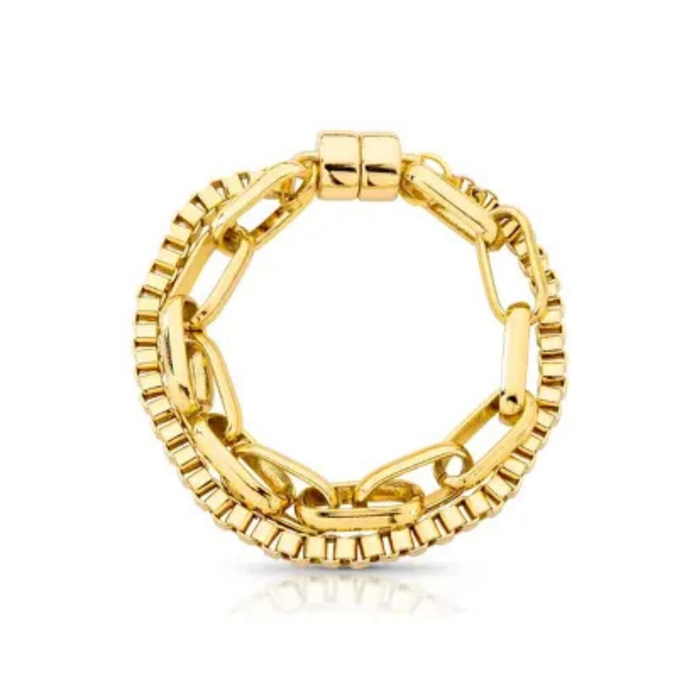 Pulseira Feminina dois elos Dourado Banhado a Ouro 18k Elegante Presente Feminino