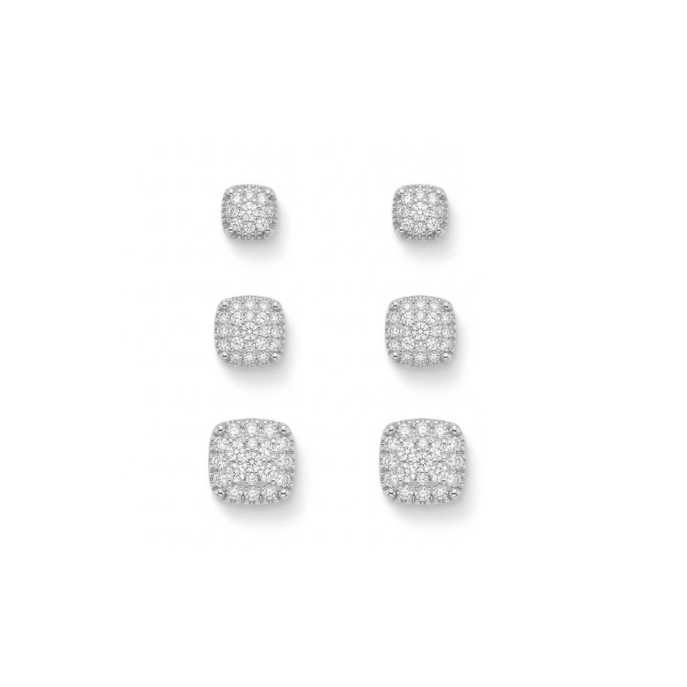 Kit de Brincos Quadradinhos em Banho Prata