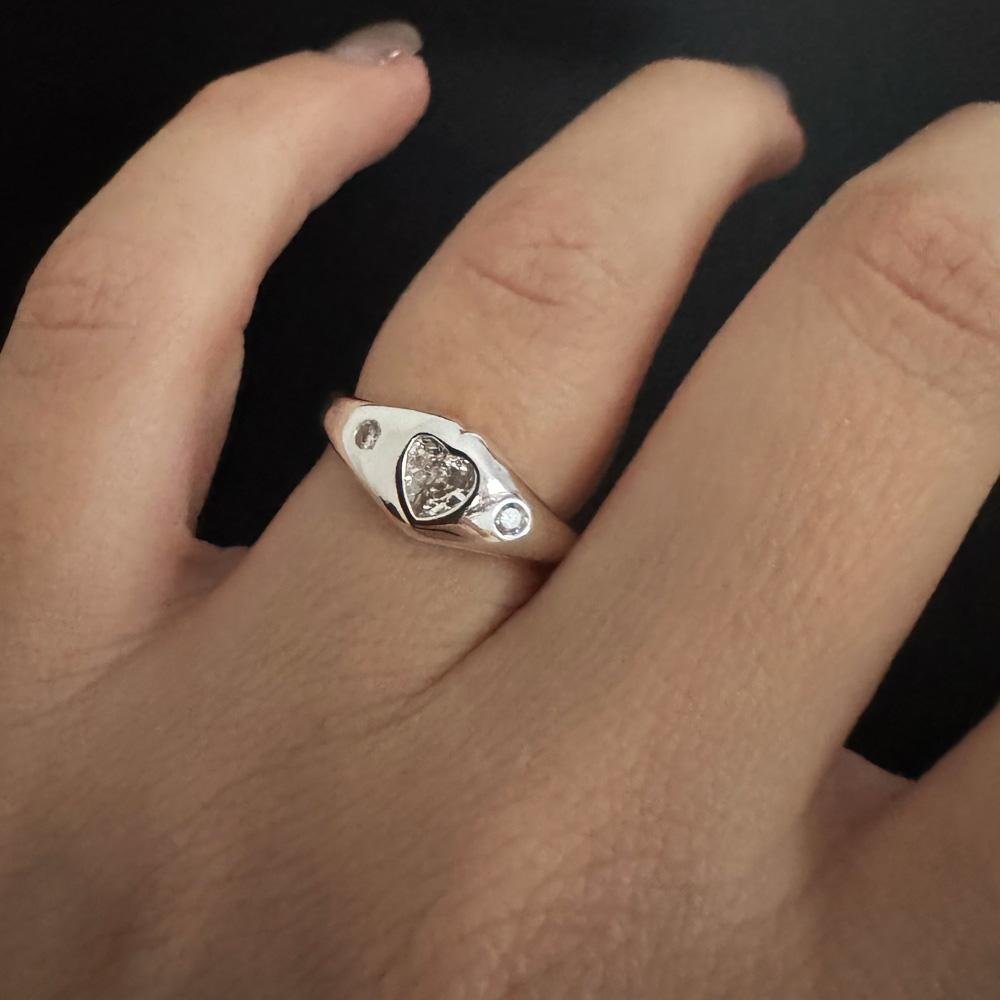 Anel Regulável Coração Cristal em Banho Prata Prata 2