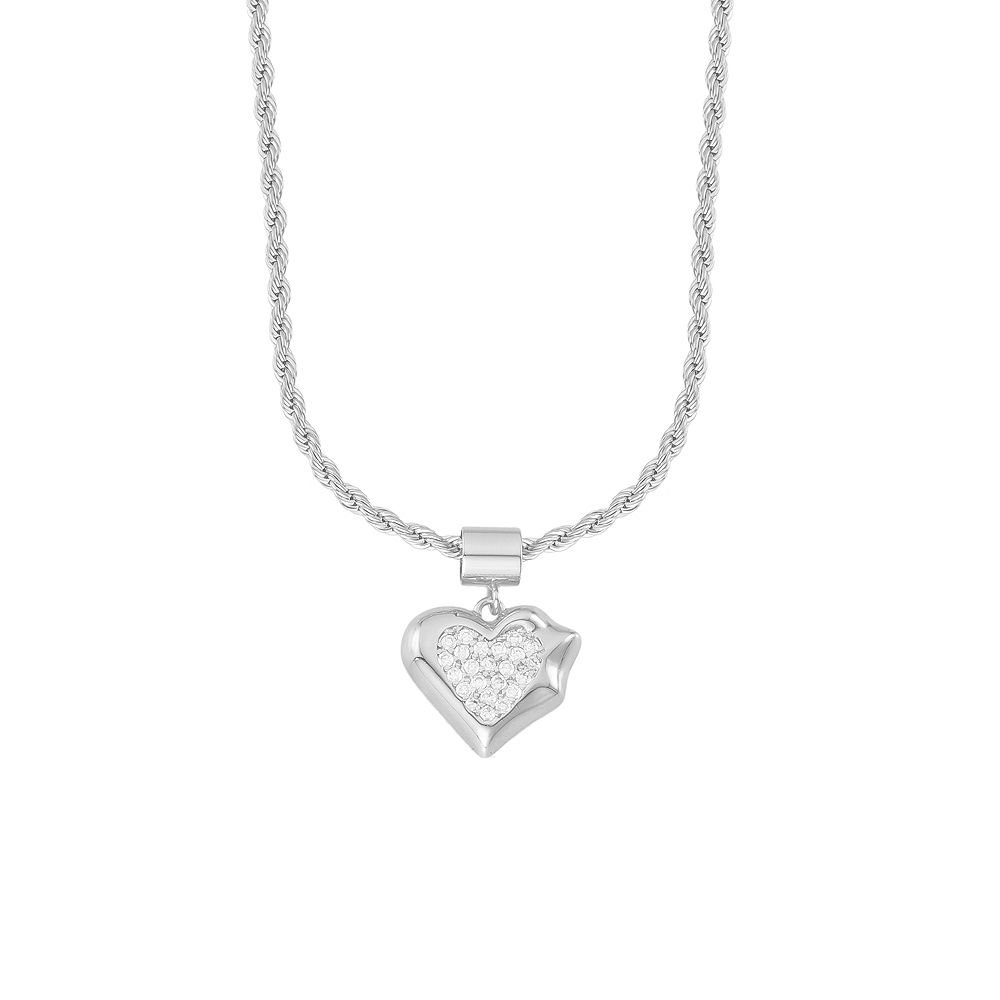 Colar Coração Orgânico em Banho Prata