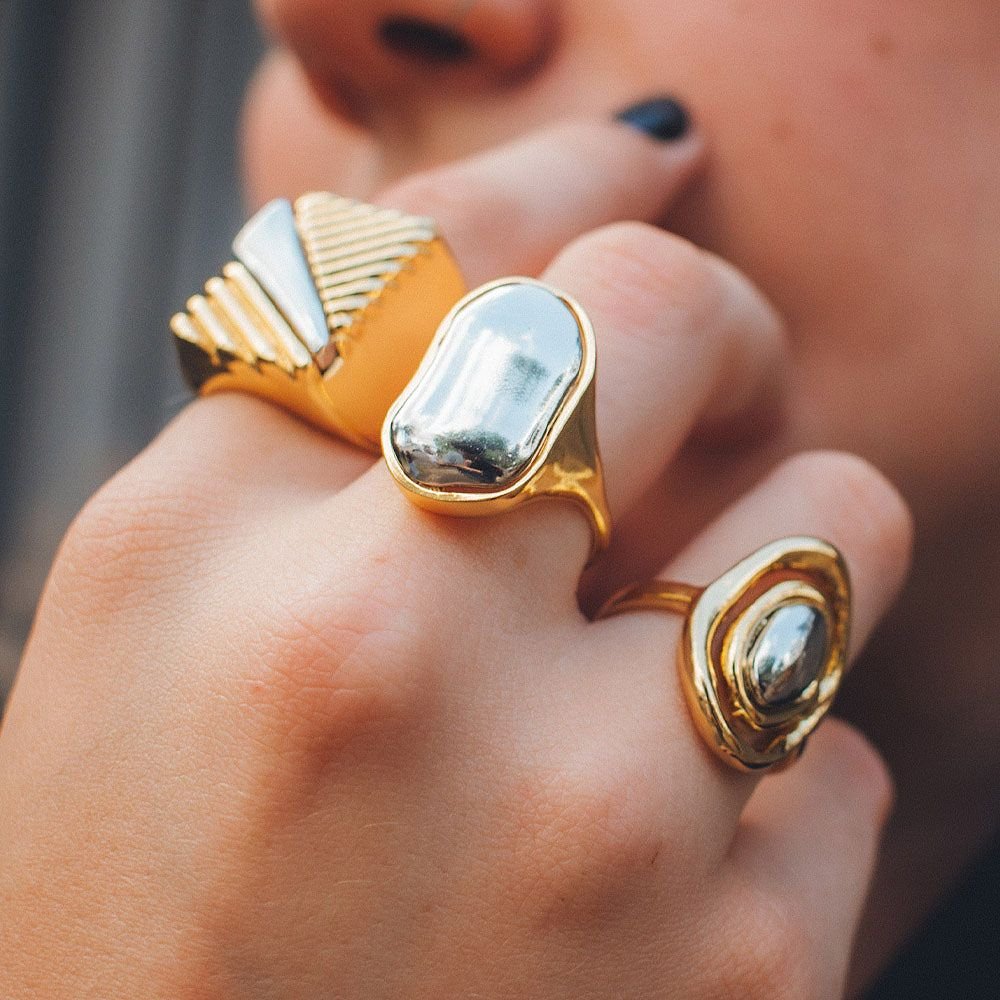 Anel Regulável Kate PPI em Banho Ouro e Diamante Prata/Dourado 2