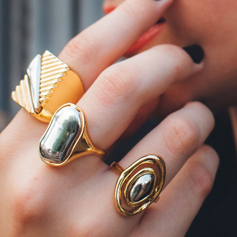 Anel Regulável Kate PPI em Banho Ouro e Diamante Prata/Dourado 3