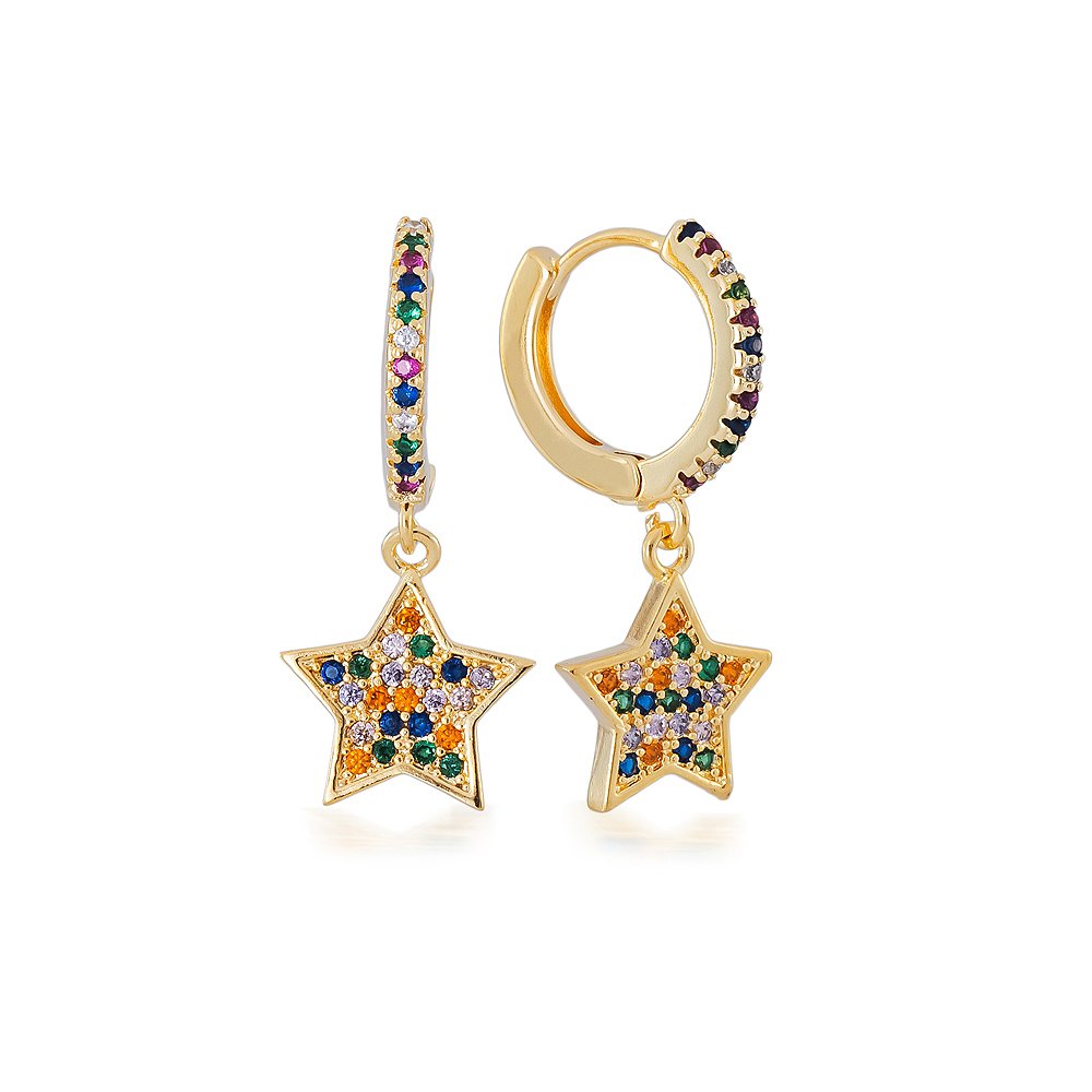Argolinha Estrela Colorida em Banho Ouro