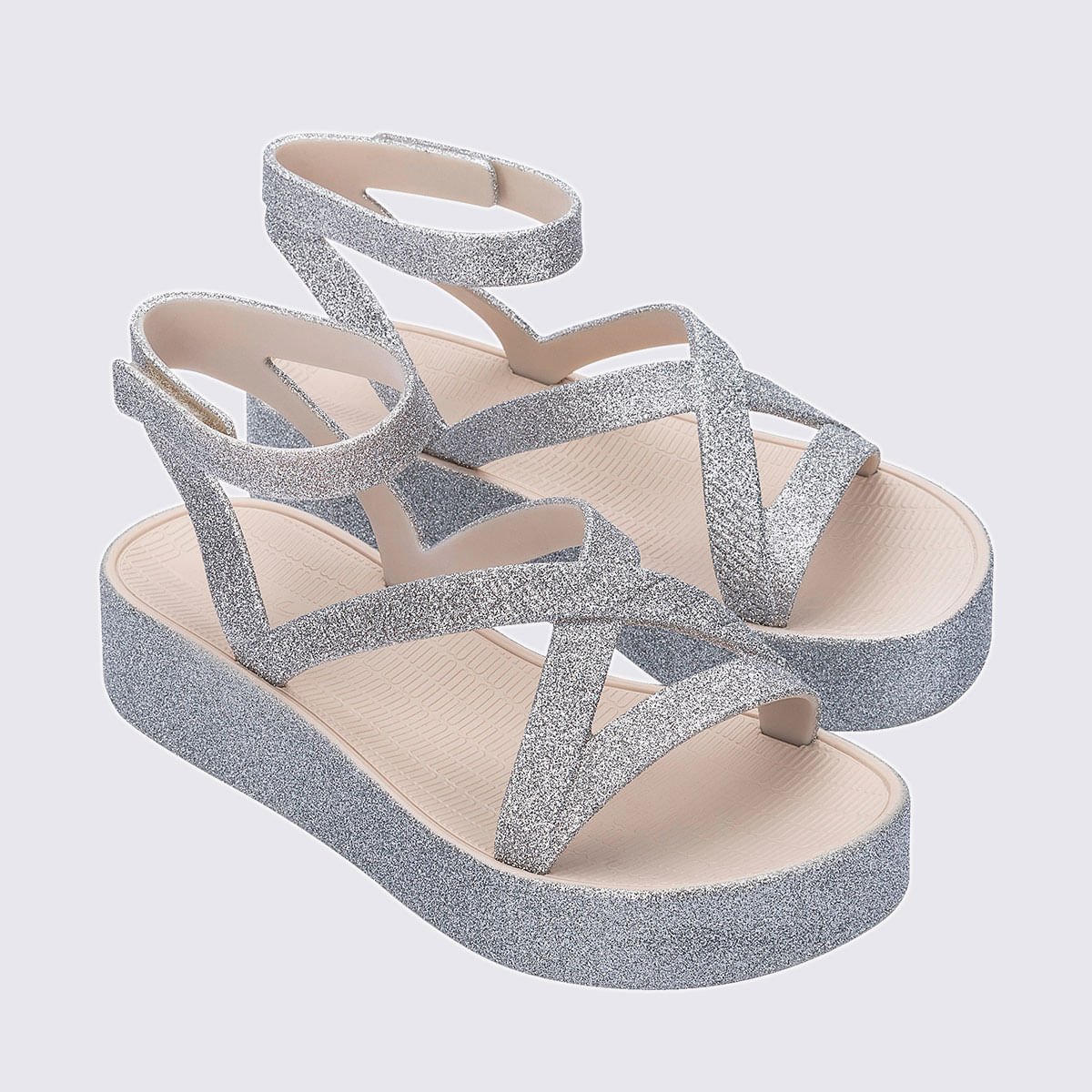 Melissa Sun Barra Platform II Bege Glitter 38066 Prata 3