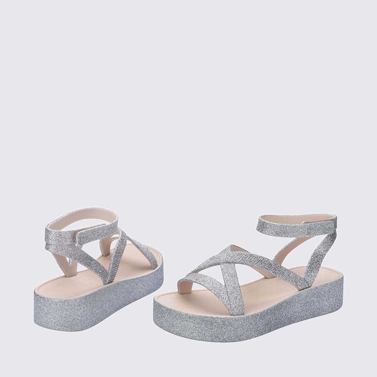 Melissa Sun Barra Platform II Bege Glitter 38066 Prata 4